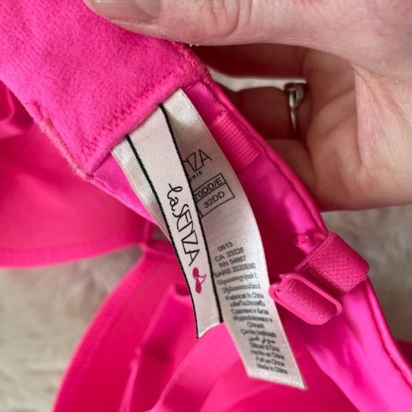 La Senza Bright Hot Pink Gold Accent Floral Lace Push Up Bra 32DD - Picture 4 of 4